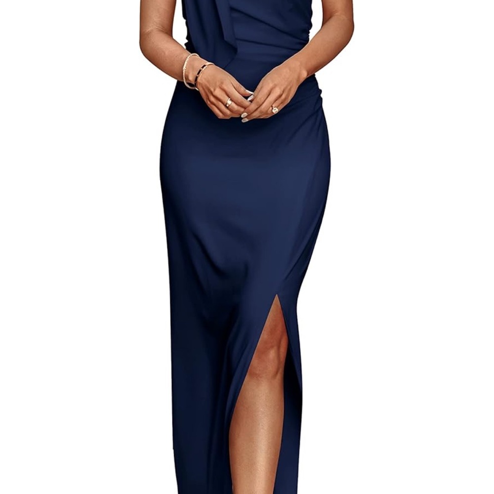 Formal One Shoulder Navy Midi Dress